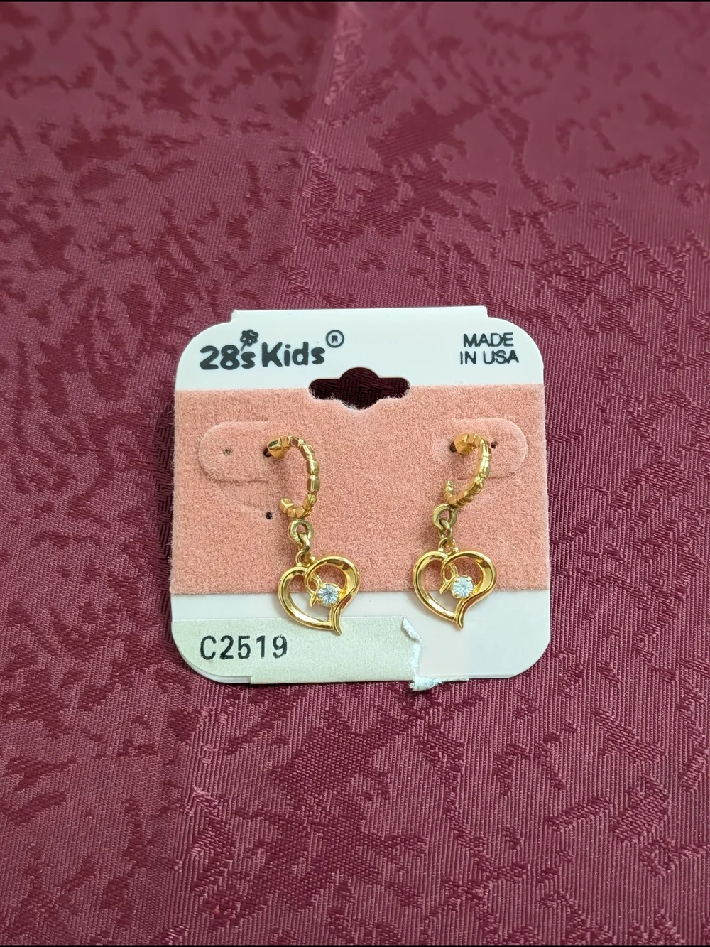 Gold Tone Heart Drop Earrings for Kids